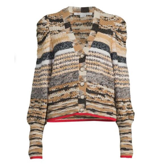 VERONICA BEARD Cecily Wool Blend Puff Sleeve Beige Cardigan Sweater Womens Large - Picture 10 of 11